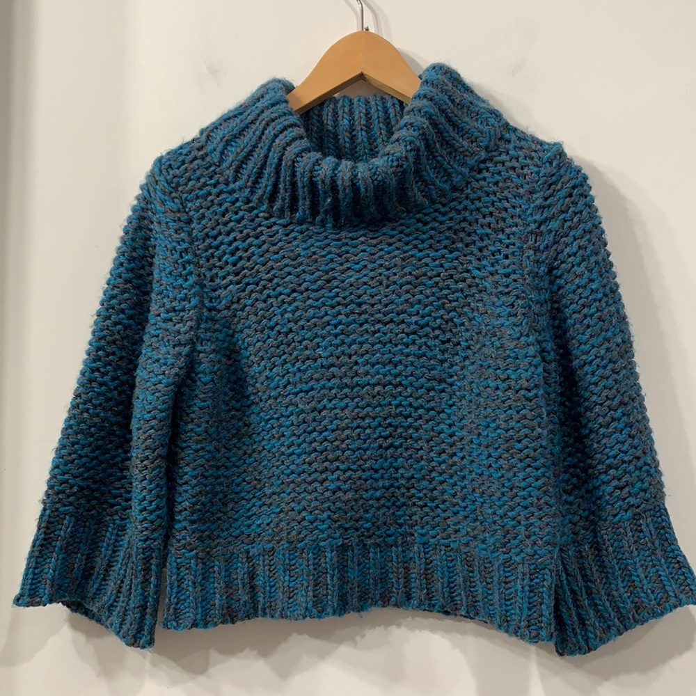 Stambecco Hand Made Wool blend Turtleneck Charcoal/ Blue Cropped size S